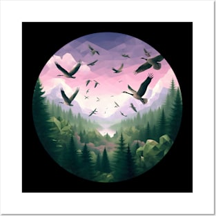 Low Poly Forest with Wild Ducks Posters and Art